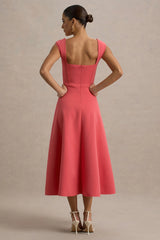 Andromeda | Coral Sweetheart Midi Dress