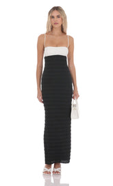 Two-Toned Frill Maxi Dress in Black and White