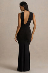 Kendall | Black High-Neck Wrapped Maxi Dress With Chest Cut-Out