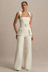 Solice | Cream Square-Neck Tailored Jumpsuit