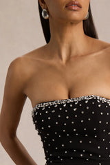 Visionary | Black Bandeau Mini Dress With Embellished Detailing