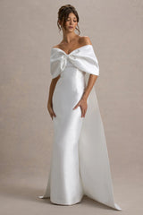 Wanting More | Off White Satin Cape Maxi Dress With Oversized Bow