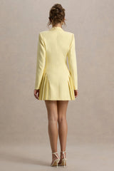 Blossoming | Lemon Plunge-Neck Tailored Mini Dress With Pleating