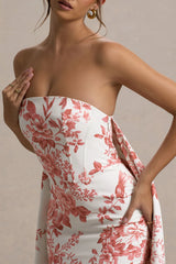 Lywenn | Pink Porcelain Print Bandeau Maxi Dress With Cape