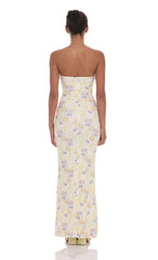 Floral Ribbed Cutout Twist Maxi Dress in Yellow