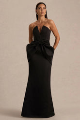 Sonata | Black Satin Bandeau Maxi Dress With Bow Detail