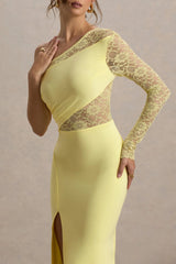 Moonlight | Lemon Asymmetric Maxi Dress With Lace Detailing