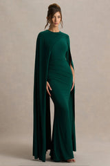 Magdelena | Bottle Green Asymmetric Cape Maxi Dress