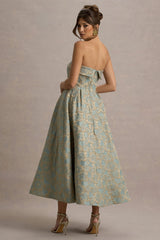 Zuma | Light Blue Jacquard Strapless Midi Dress