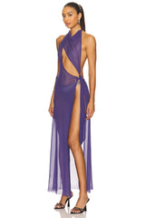 Halter Mesh Maxi Dress