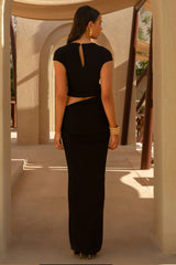 Pia | Black Short-Sleeve Maxi Dress With Cut-Out