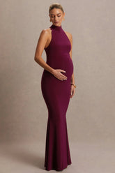 Kaia | Burgundy Halter-Neck Maternity Dress