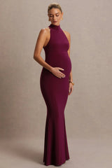 Kaia | Burgundy Halter-Neck Maternity Dress