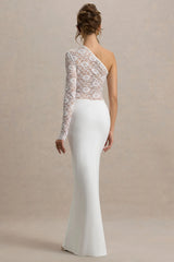Moonlight | White Asymmetric Maxi Dress With Lace Detailing