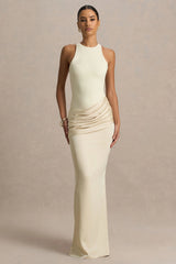 Akari | Champagne High-Neck Maxi Dress With Satin Skirt