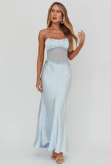 Nerida Sheer Waist Back Twist Maxi Dress Blue