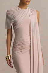 Brenda | Champagne Maxi Dress With Mesh Cape And Sash
