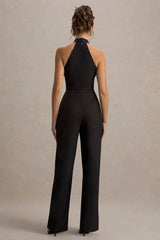 Kami | Black High-Neck Embroidered Jumpsuit