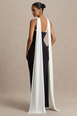 Kelilah | Black And White Bandeau Maxi Dress With Cape