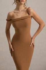 Salome | Brown Twisted Asymmetric Midi Dress