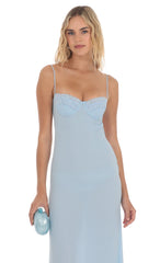 Lace Trim Maxi Dress in Light Blue