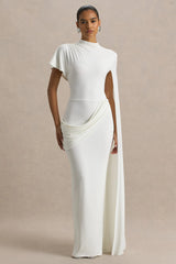Tropic | White High-Neck Maxi With Long Cape Sleeve