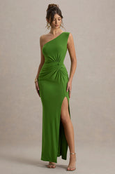 Galene | Green Asymmetric Wrap Maxi Dress