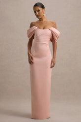Annita | Light Pink Satin Bardot Maxi Dress