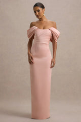 Annita | Light Pink Satin Bardot Maxi Dress