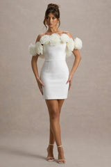 Von | White Bardot Mini Dress With Ruffle Trim