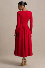 Bellamy | Red Crew-Neck Long-Sleeve Midi Dress