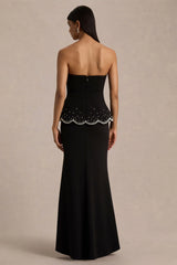 Robin | Black Hand-Embellished Strapless Corset Maxi Dress