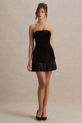 Valentina | Black Bandeau Velvet Mini Dress With Pleated Detailing