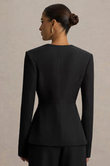 Rosalina | Black Extreme-Plunge Neck Tailored Blazer