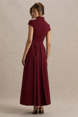 Scarlett | Burgundy Asymmetric-Neck Maxi Dress
