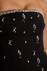 Rominia | Black Bandeau Hand-Embellished Maxi Dress