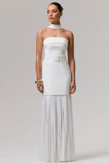 Jaquetta | White Belted Maxi Dress With Pleated Chiffon Skirt