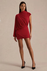 Zelda | Red High-Neck Mini Dress With One-Long Sleeve And Twisted Detail