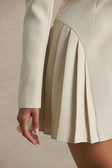 Blossoming | Nude Plunge-Neck Tailored Mini Dress With Pleating