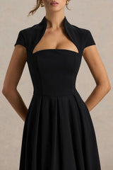 Scarlett | Black Asymmetric-Neck Maxi Dress