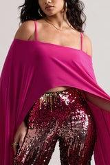 Floyd | Dark Pink Bardot Cape Sleeve Crop Top