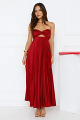 Clouds Of Love Strapless Pleated Maxi Dress Red