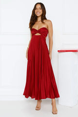 Clouds Of Love Strapless Pleated Maxi Dress Red