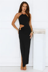 South Of France Halter Maxi Dress Black