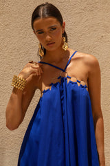 Amiya | Blue A-Line Maxi Dress with Cut-Out Details