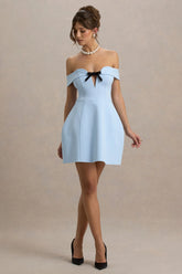 Lavender | Powder Blue Sweetheart Mini Dress With Bow Detail