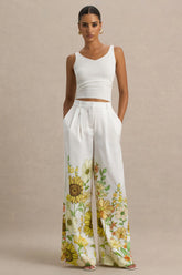 Louise | Sunflower Print Wide-Leg Trousers