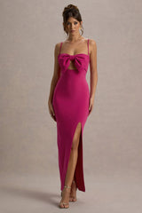 Emmalou | Hot Pink Strappy Split Maxi Dress With Bow