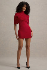 Perdi | Red Bodycon Mini Dress With Twisted Cape