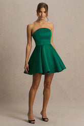 Fleur | Dark Green Satin Bandeau Mini Dress